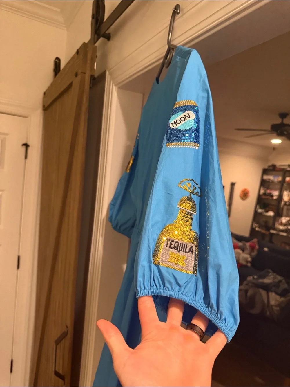 Bright Blue Embroidered Bottle-Accent Casual Dress